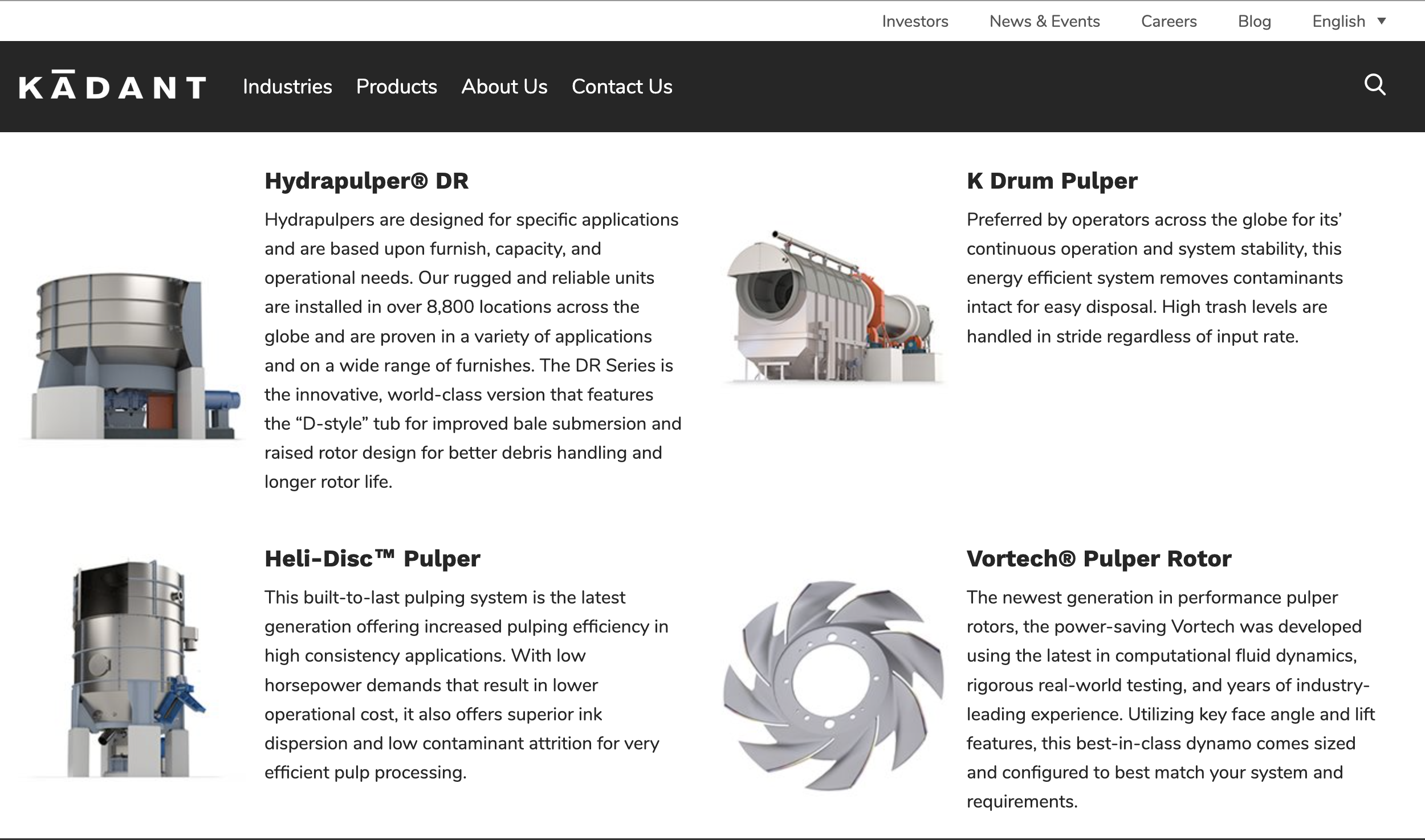 Kadant Product Menu